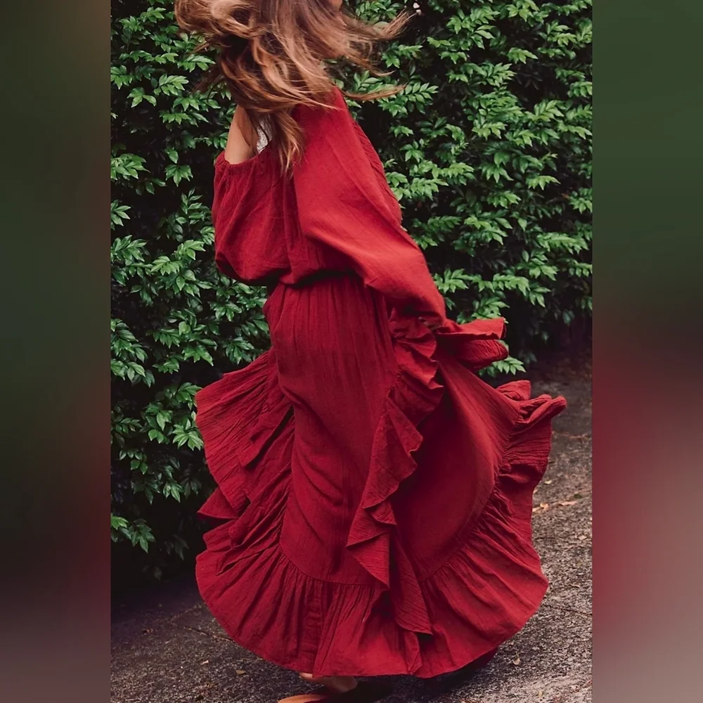 Free People Shore Chic Maxi Dress In Burnt Henna Red - Picture 4 of 13